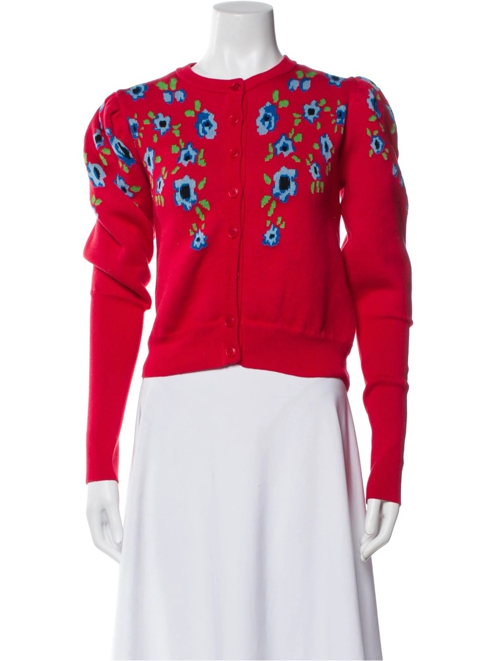 NWT Molly Goddard Sonia Red Jacquard-Knit Floral Cotton Cardigan Sweater